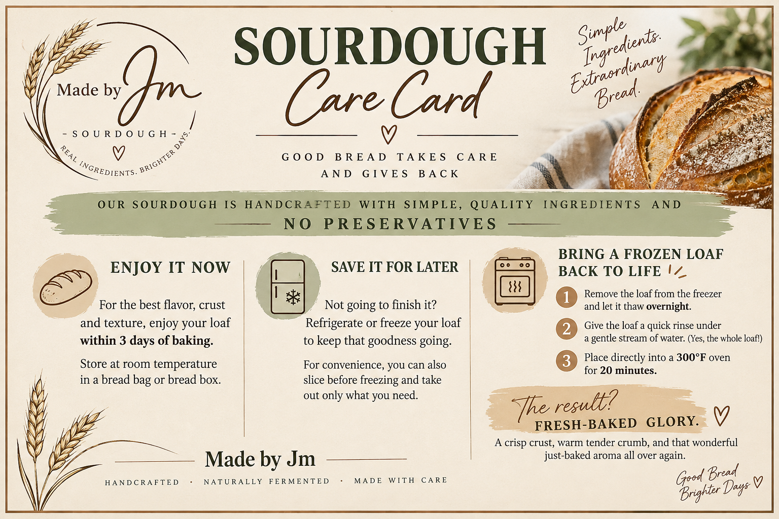 Made by Jm Sourdough Care Card