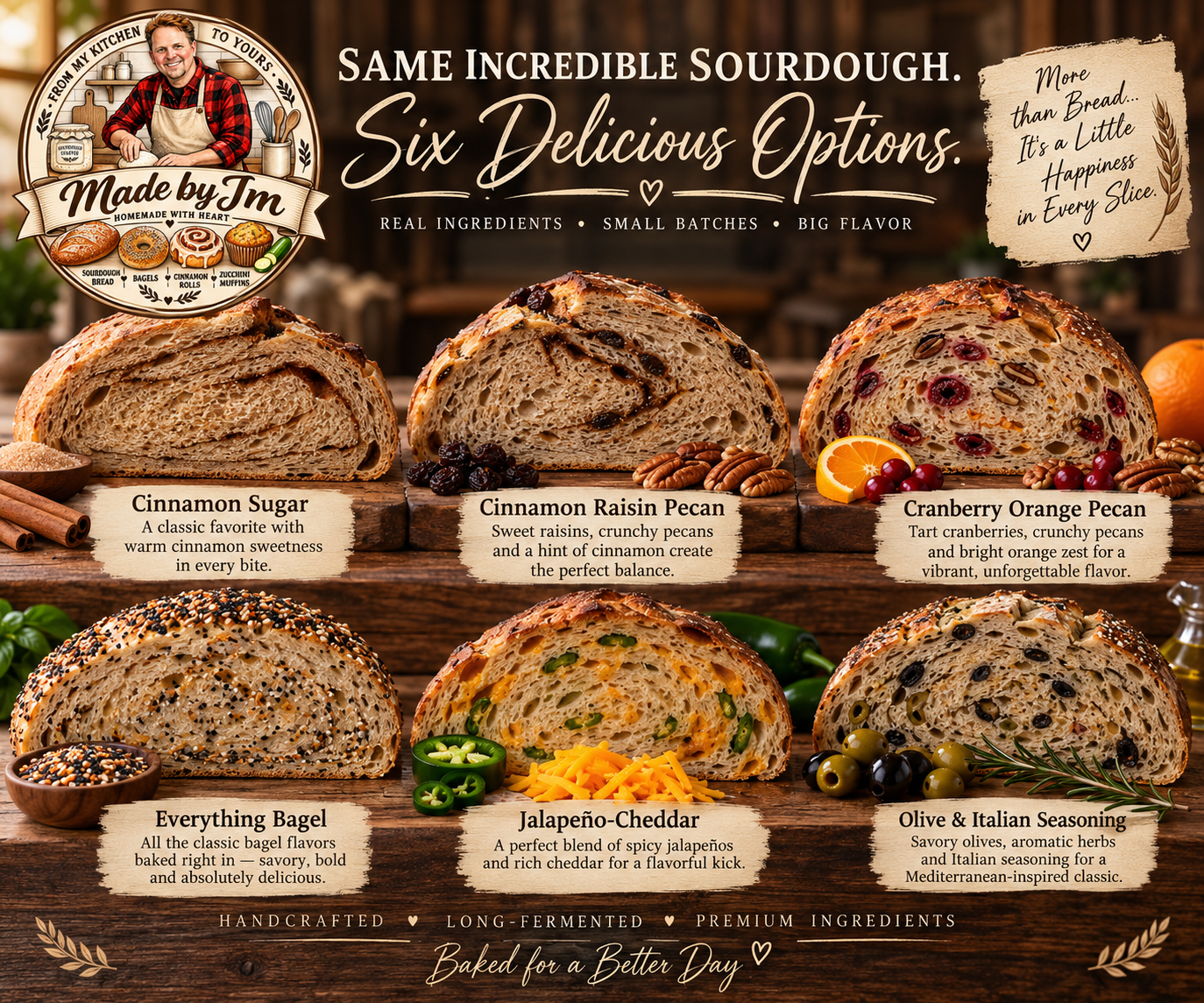 Six Made by Jm sourdough inclusion options
